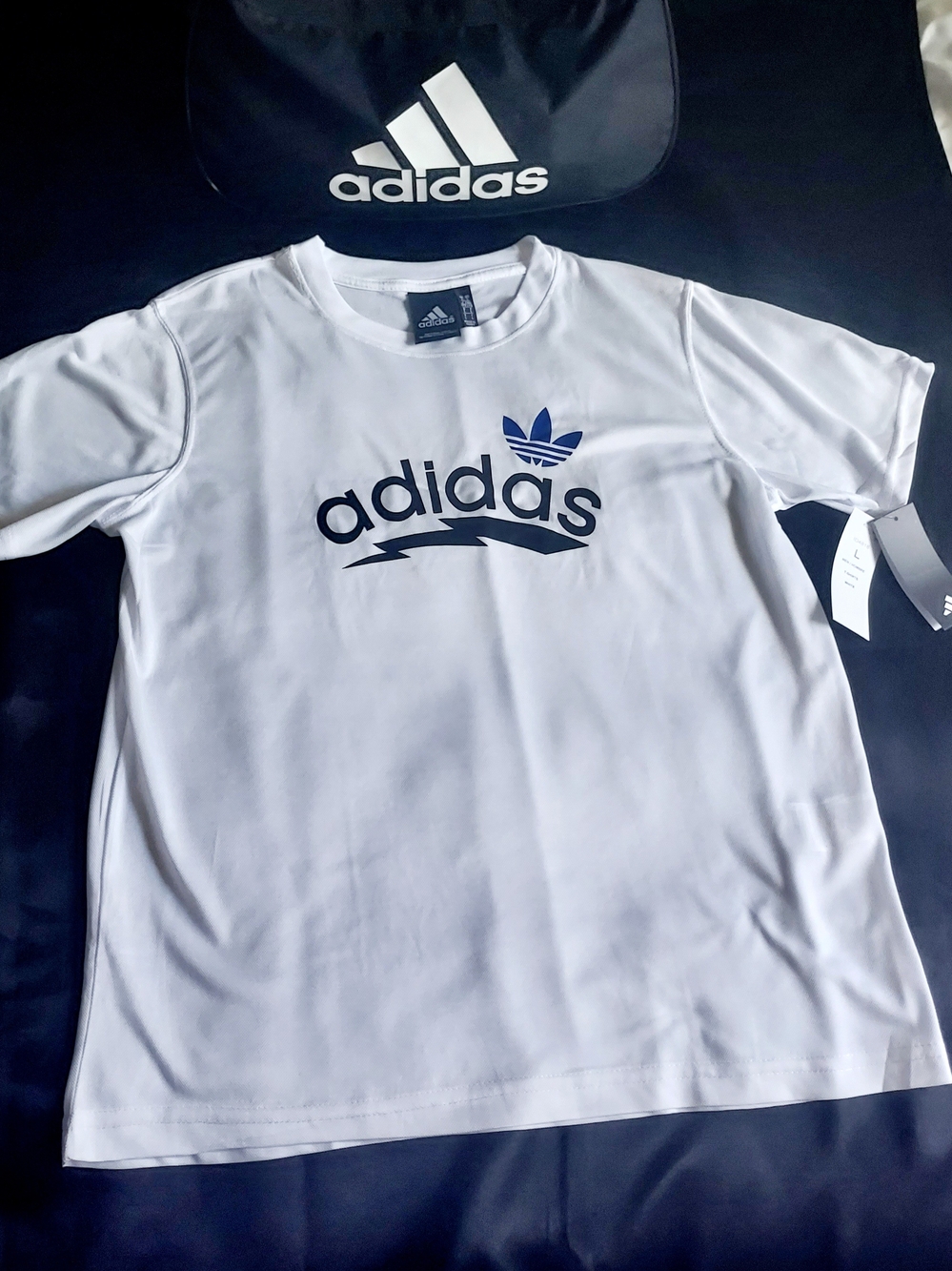 Men's adidas White Tee with Navy Logo